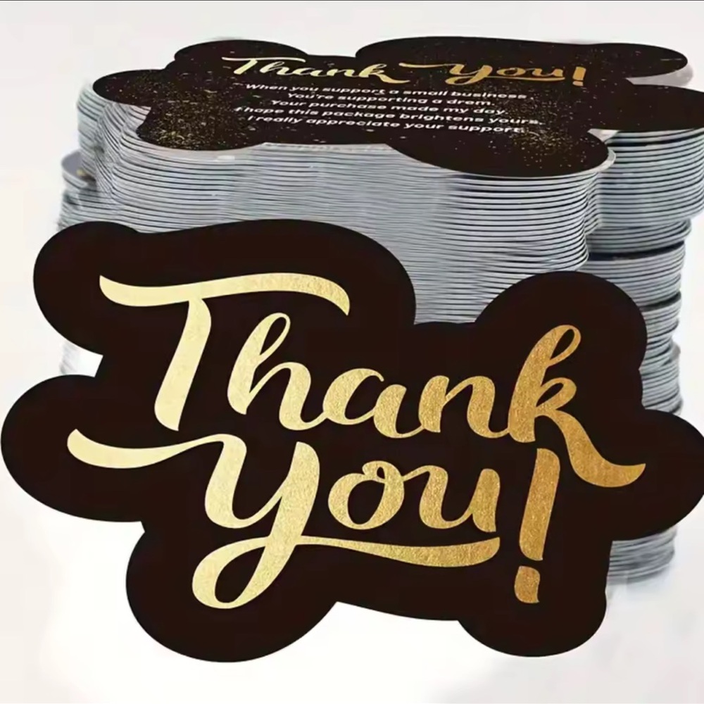 *Buy Now Price* 50pcs Double-Sided Thank You Cards - Black & Gold